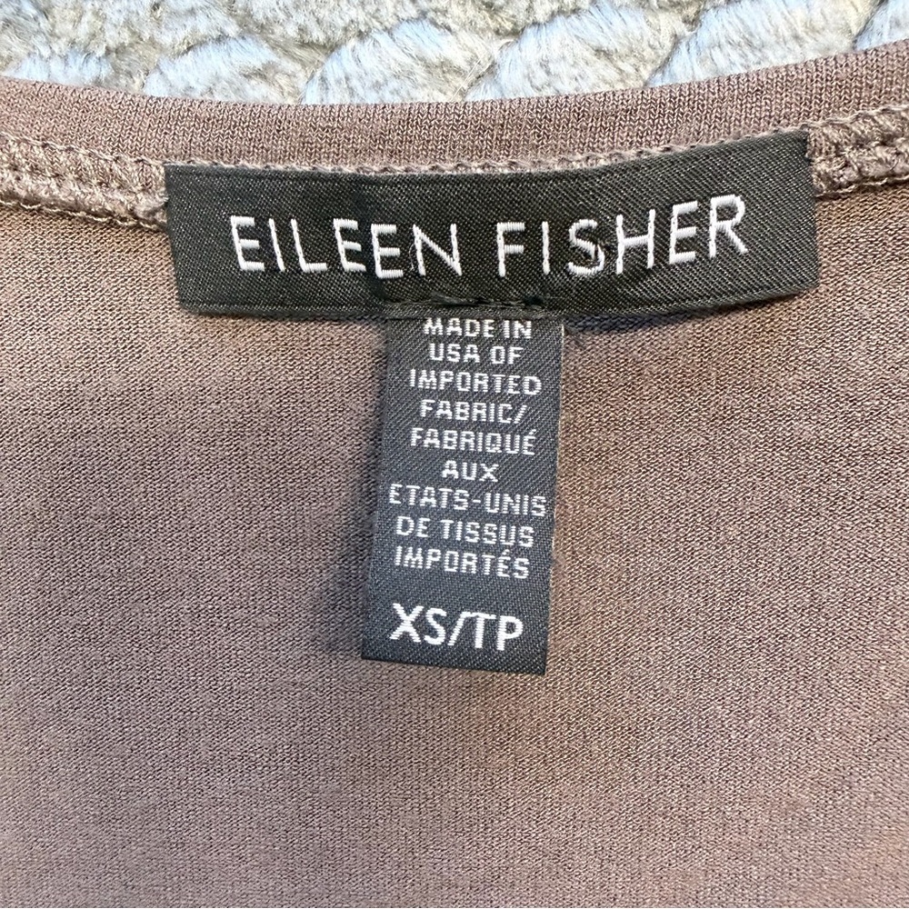 Eileen Fisher V-Neck 3/4 Sleeve Jersey Knit Tunic Dress in Taupe Brown Size XS - Picture 3 of 10